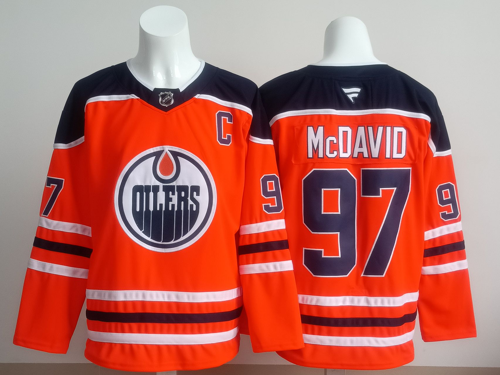 Men 2025 Edmonton Oilers 97 Mcdavid Orange Fanatics Home Premium NHL Jersey style 1